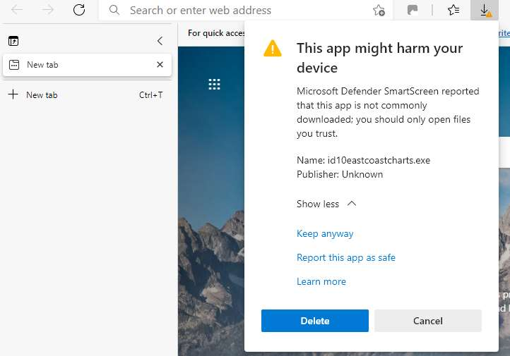 The expanded warning showing the Keep anyway option